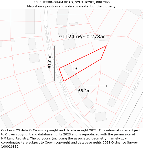 13, SHERRINGHAM ROAD, SOUTHPORT, PR8 2HQ: Plot and title map