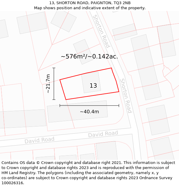 13, SHORTON ROAD, PAIGNTON, TQ3 2NB: Plot and title map