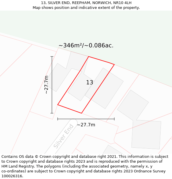 13, SILVER END, REEPHAM, NORWICH, NR10 4LH: Plot and title map