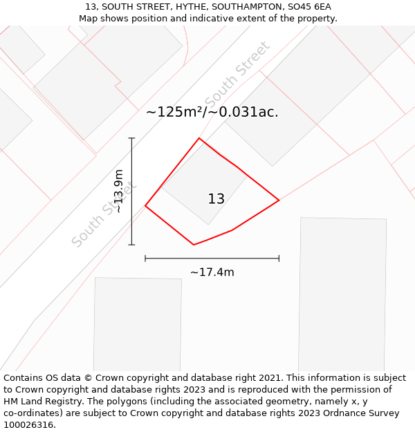 13, SOUTH STREET, HYTHE, SOUTHAMPTON, SO45 6EA: Plot and title map