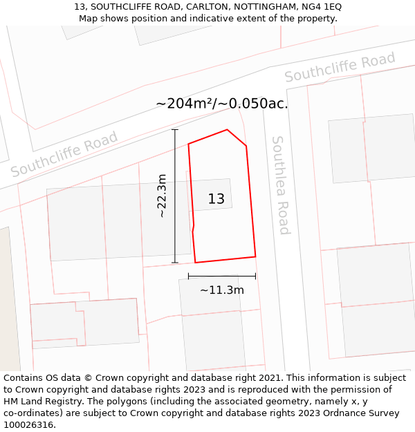 13, SOUTHCLIFFE ROAD, CARLTON, NOTTINGHAM, NG4 1EQ: Plot and title map