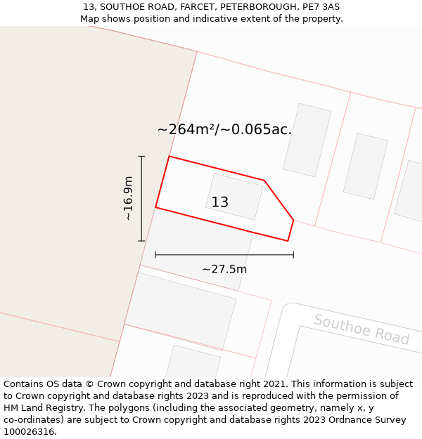 13, SOUTHOE ROAD, FARCET, PETERBOROUGH, PE7 3AS: Plot and title map