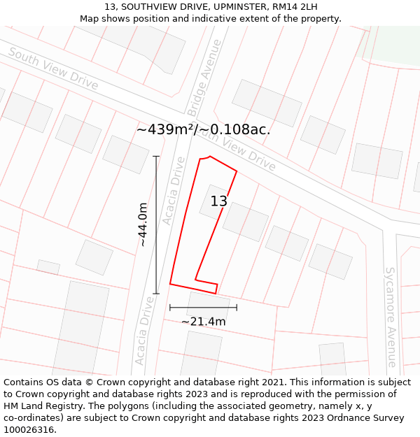 13, SOUTHVIEW DRIVE, UPMINSTER, RM14 2LH: Plot and title map