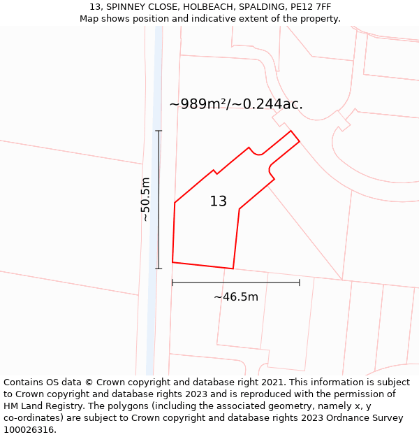 13, SPINNEY CLOSE, HOLBEACH, SPALDING, PE12 7FF: Plot and title map