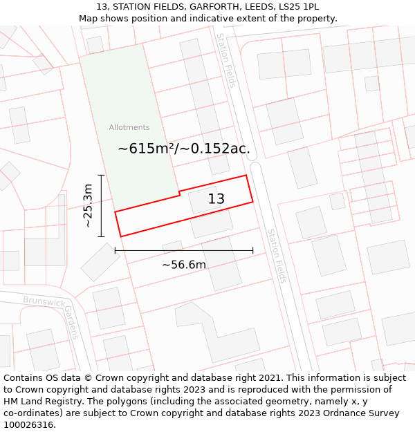 13, STATION FIELDS, GARFORTH, LEEDS, LS25 1PL: Plot and title map