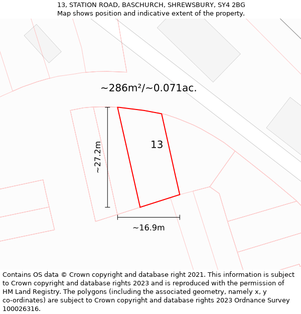 13, STATION ROAD, BASCHURCH, SHREWSBURY, SY4 2BG: Plot and title map