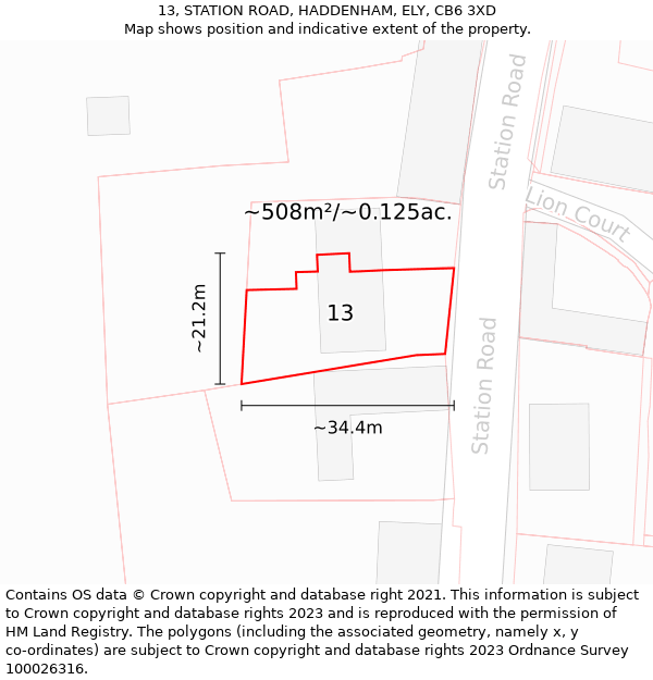 13, STATION ROAD, HADDENHAM, ELY, CB6 3XD: Plot and title map