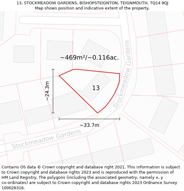 13, STOCKMEADOW GARDENS, BISHOPSTEIGNTON, TEIGNMOUTH, TQ14 9QJ: Plot and title map