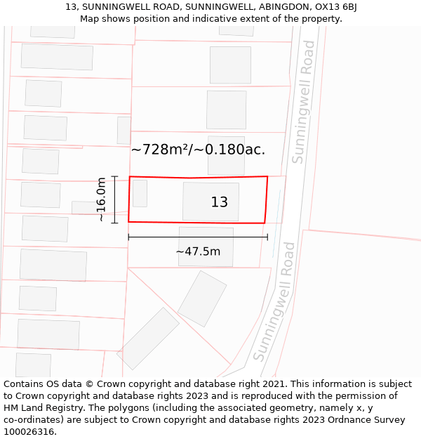 13, SUNNINGWELL ROAD, SUNNINGWELL, ABINGDON, OX13 6BJ: Plot and title map