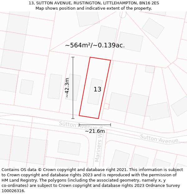 13, SUTTON AVENUE, RUSTINGTON, LITTLEHAMPTON, BN16 2ES: Plot and title map