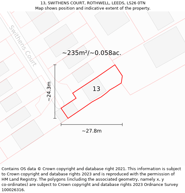 13, SWITHENS COURT, ROTHWELL, LEEDS, LS26 0TN: Plot and title map