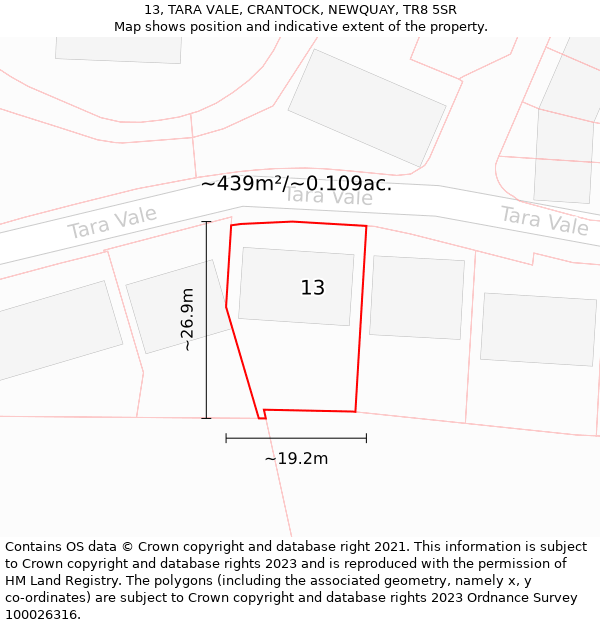 13, TARA VALE, CRANTOCK, NEWQUAY, TR8 5SR: Plot and title map