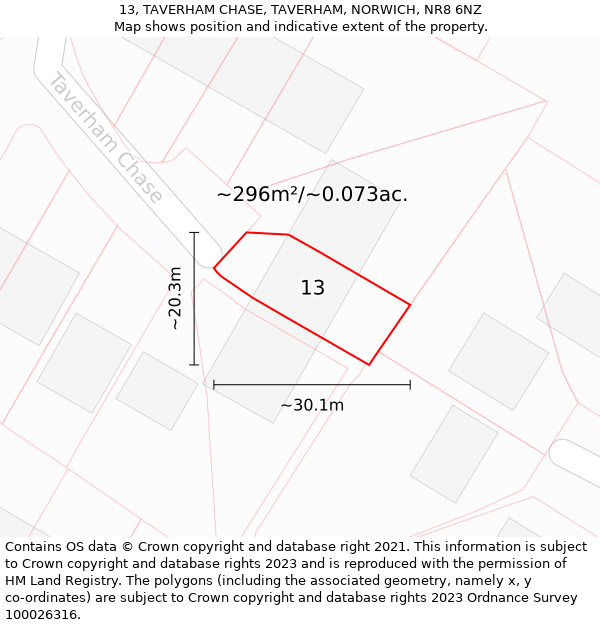 13, TAVERHAM CHASE, TAVERHAM, NORWICH, NR8 6NZ: Plot and title map