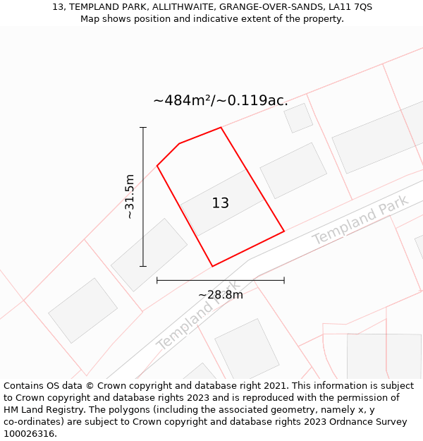 13, TEMPLAND PARK, ALLITHWAITE, GRANGE-OVER-SANDS, LA11 7QS: Plot and title map