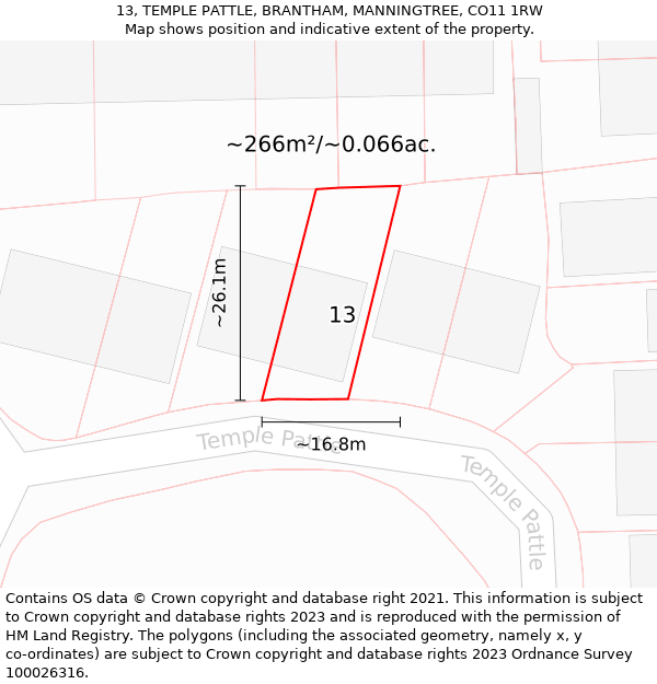13, TEMPLE PATTLE, BRANTHAM, MANNINGTREE, CO11 1RW: Plot and title map