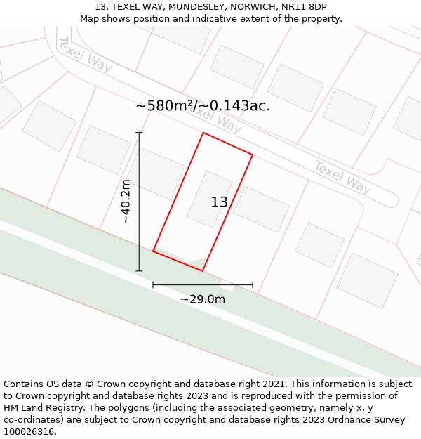 13, TEXEL WAY, MUNDESLEY, NORWICH, NR11 8DP: Plot and title map