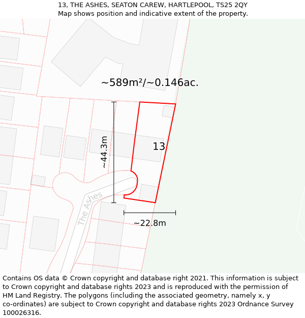 13, THE ASHES, SEATON CAREW, HARTLEPOOL, TS25 2QY: Plot and title map