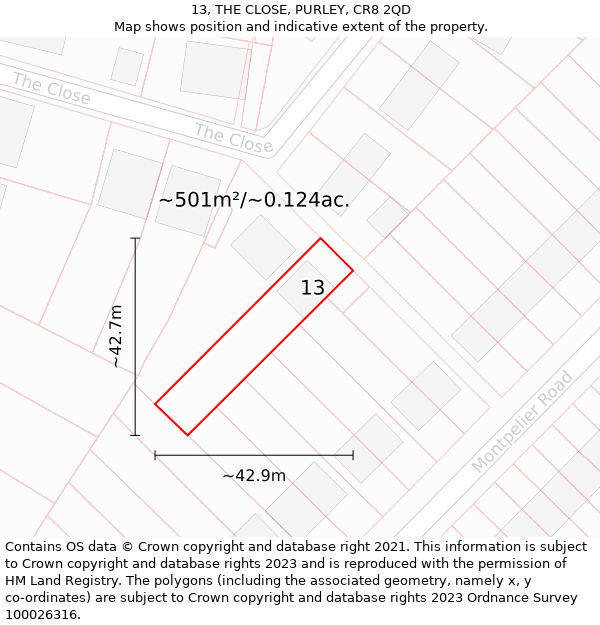 13, THE CLOSE, PURLEY, CR8 2QD: Plot and title map