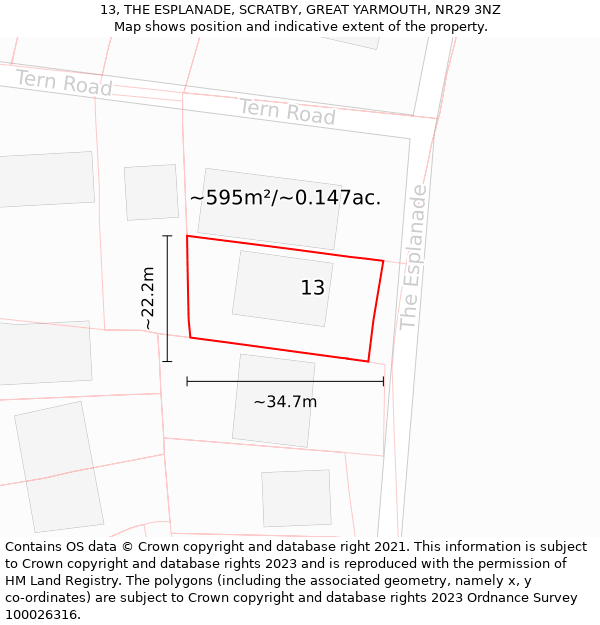 13, THE ESPLANADE, SCRATBY, GREAT YARMOUTH, NR29 3NZ: Plot and title map