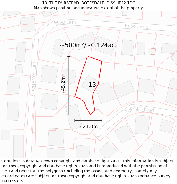 13, THE FAIRSTEAD, BOTESDALE, DISS, IP22 1DG: Plot and title map