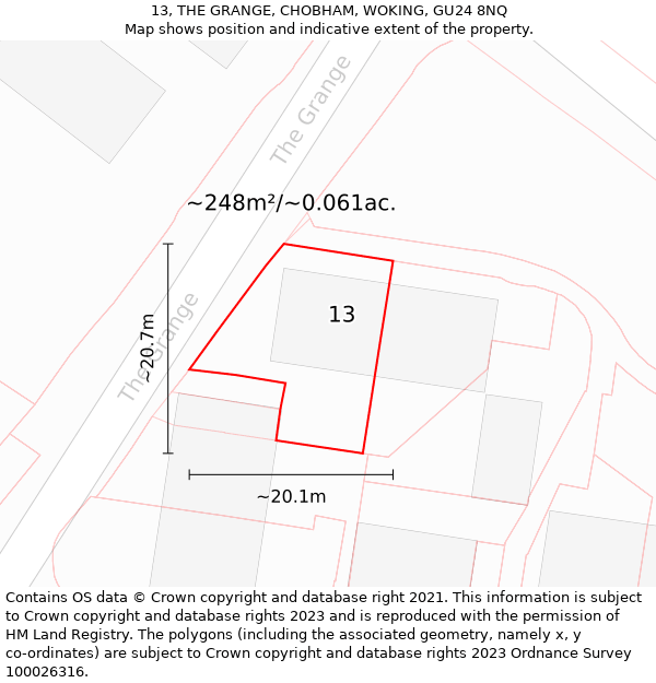 13, THE GRANGE, CHOBHAM, WOKING, GU24 8NQ: Plot and title map