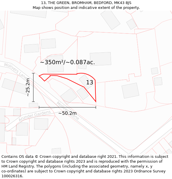 13, THE GREEN, BROMHAM, BEDFORD, MK43 8JS: Plot and title map