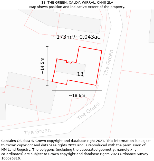 13, THE GREEN, CALDY, WIRRAL, CH48 2LA: Plot and title map