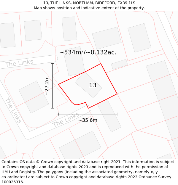 13, THE LINKS, NORTHAM, BIDEFORD, EX39 1LS: Plot and title map