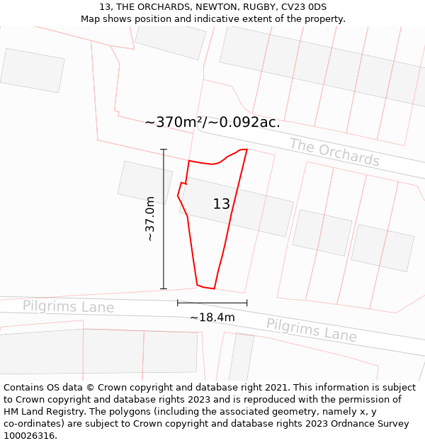 13, THE ORCHARDS, NEWTON, RUGBY, CV23 0DS: Plot and title map