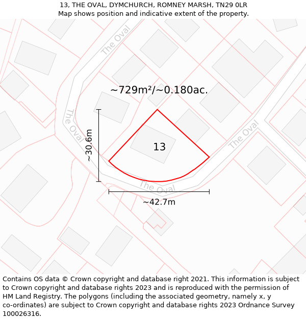 13, THE OVAL, DYMCHURCH, ROMNEY MARSH, TN29 0LR: Plot and title map