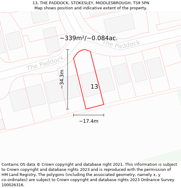 13, THE PADDOCK, STOKESLEY, MIDDLESBROUGH, TS9 5PN: Plot and title map