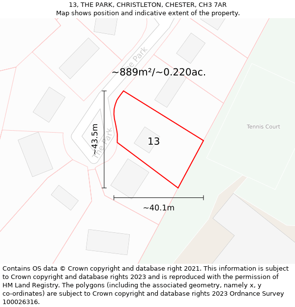 13, THE PARK, CHRISTLETON, CHESTER, CH3 7AR: Plot and title map