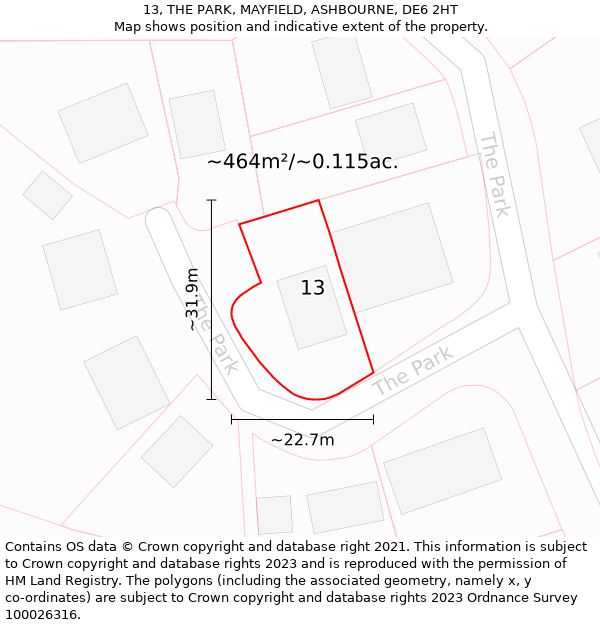 13, THE PARK, MAYFIELD, ASHBOURNE, DE6 2HT: Plot and title map