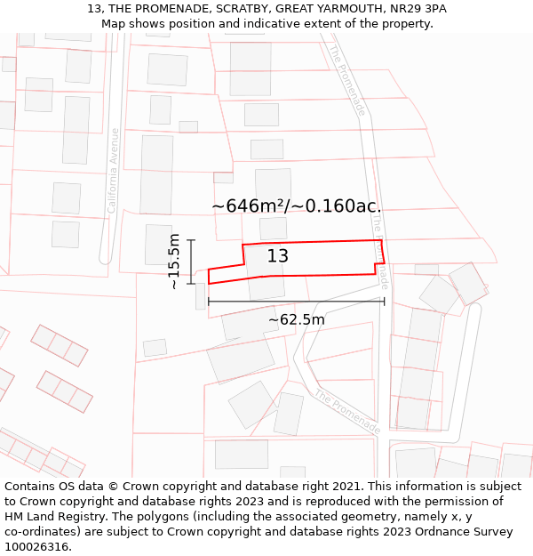 13, THE PROMENADE, SCRATBY, GREAT YARMOUTH, NR29 3PA: Plot and title map