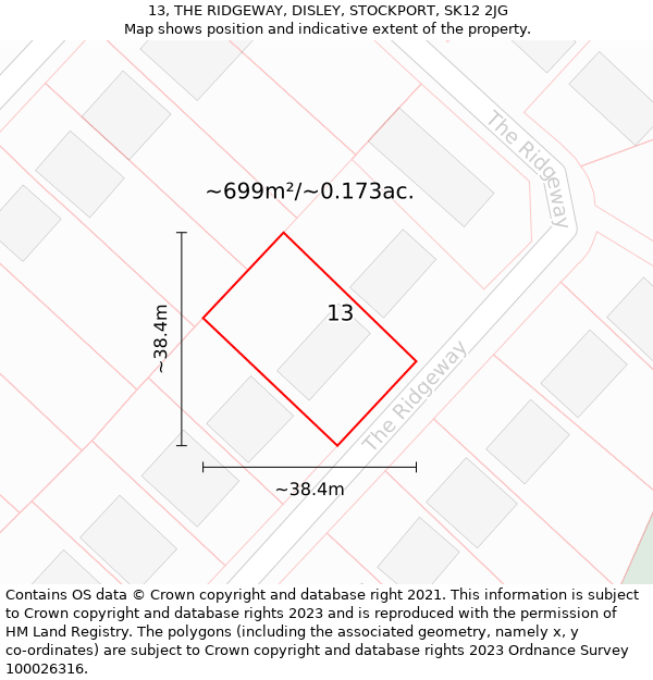 13, THE RIDGEWAY, DISLEY, STOCKPORT, SK12 2JG: Plot and title map