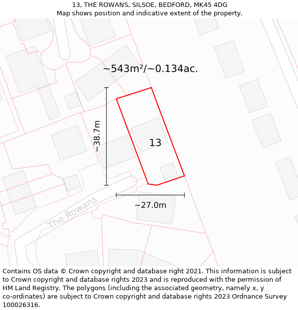 13, THE ROWANS, SILSOE, BEDFORD, MK45 4DG: Plot and title map