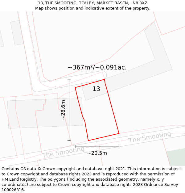 13, THE SMOOTING, TEALBY, MARKET RASEN, LN8 3XZ: Plot and title map