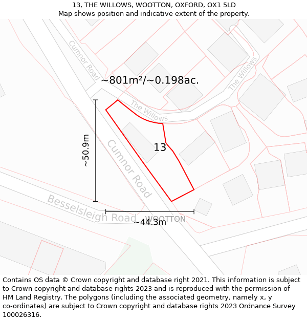 13, THE WILLOWS, WOOTTON, OXFORD, OX1 5LD: Plot and title map