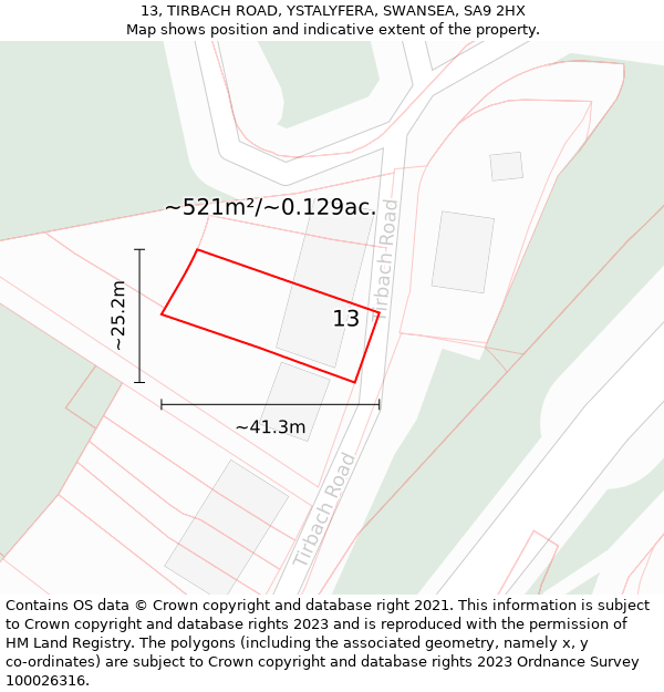 13, TIRBACH ROAD, YSTALYFERA, SWANSEA, SA9 2HX: Plot and title map