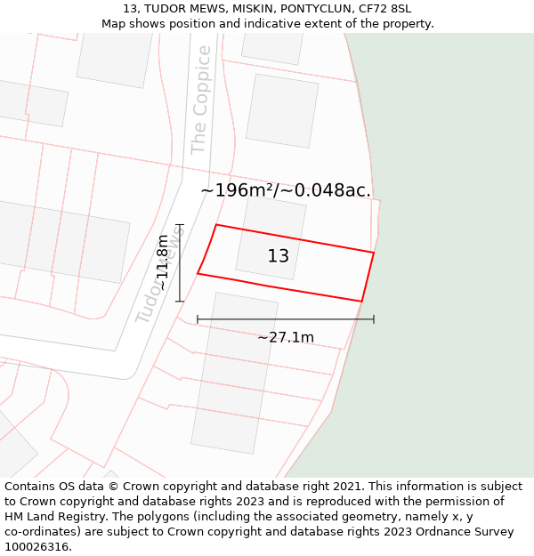 13, TUDOR MEWS, MISKIN, PONTYCLUN, CF72 8SL: Plot and title map