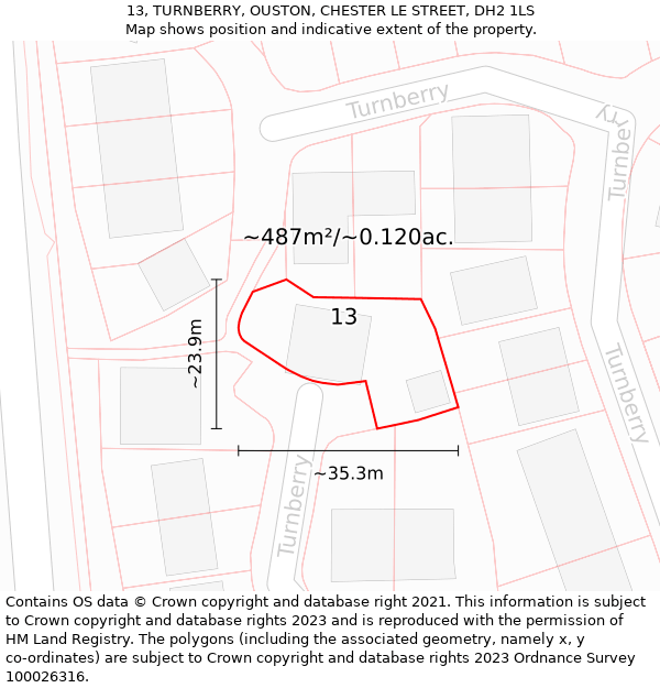 13, TURNBERRY, OUSTON, CHESTER LE STREET, DH2 1LS: Plot and title map