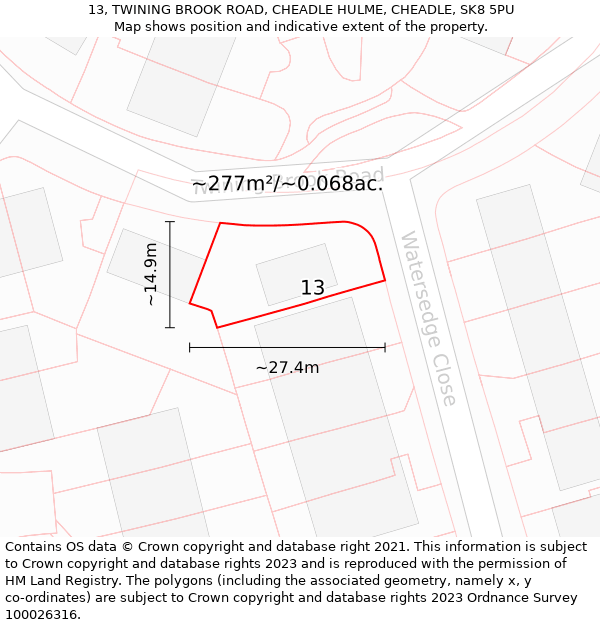 13, TWINING BROOK ROAD, CHEADLE HULME, CHEADLE, SK8 5PU: Plot and title map