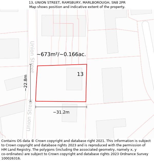 13, UNION STREET, RAMSBURY, MARLBOROUGH, SN8 2PR: Plot and title map