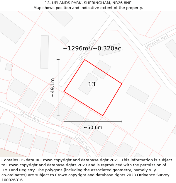 13, UPLANDS PARK, SHERINGHAM, NR26 8NE: Plot and title map