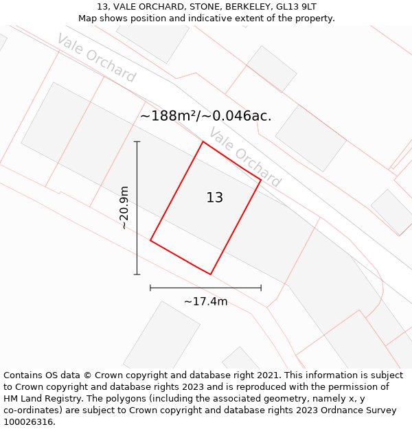 13, VALE ORCHARD, STONE, BERKELEY, GL13 9LT: Plot and title map