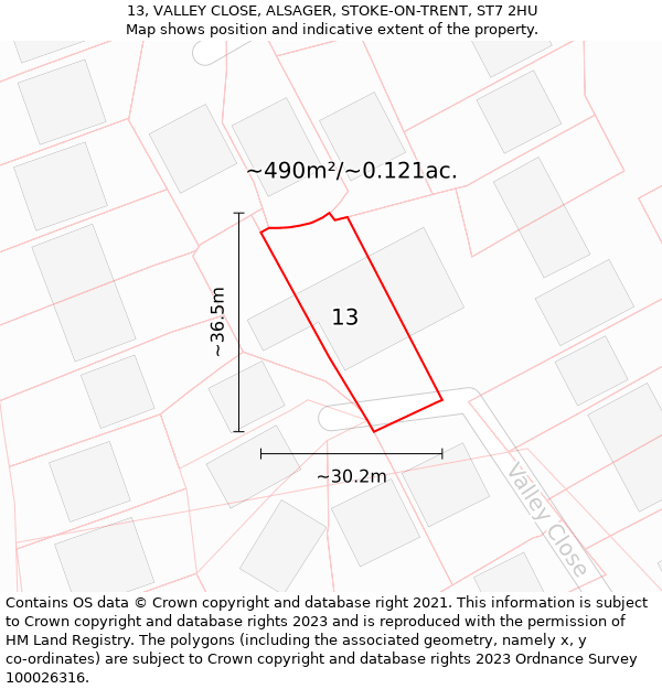 13, VALLEY CLOSE, ALSAGER, STOKE-ON-TRENT, ST7 2HU: Plot and title map
