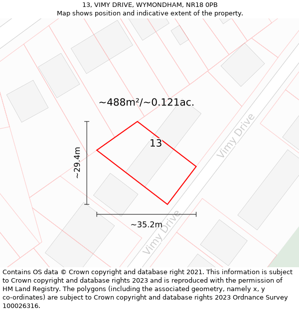 13, VIMY DRIVE, WYMONDHAM, NR18 0PB: Plot and title map