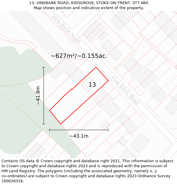 13, VINEBANK ROAD, KIDSGROVE, STOKE-ON-TRENT, ST7 4BA: Plot and title map