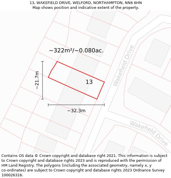 13, WAKEFIELD DRIVE, WELFORD, NORTHAMPTON, NN6 6HN: Plot and title map