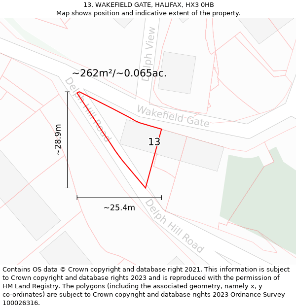 13, WAKEFIELD GATE, HALIFAX, HX3 0HB: Plot and title map